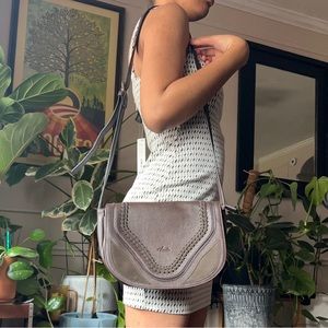 Amelie Galanti brown crossbody bag with baseball style stitching